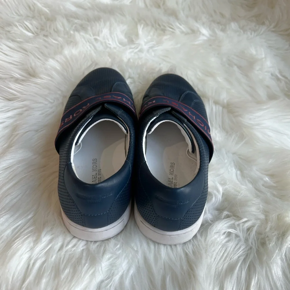 Michael Kors men’s size 7.5 navy dark blue and red leather slip on loafers